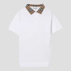 Áo Polo Burberry Kids Checked Collar Neck In White 8105571 Màu Trắng Size 14Y