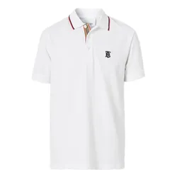 Áo Polo Nam Burberry Icon Stripe Placket Cotton Piqué Polo Shirt Màu Trắng Size XS