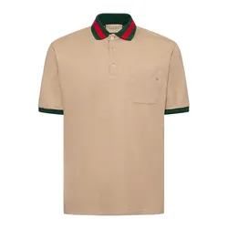 Áo Polo Nam Gucci Cotton Piquet Polo With Web Collar 701735 XJELJ 2219 Màu Be Đậm Size S