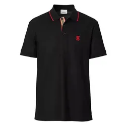 Áo Polo Nam Burberry Icon Stripe Placket Cotton Piqué Polo Shirt Màu Đen Size XS