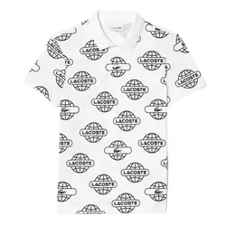 Áo Polo Nam Lacoste Globe Print Movement PH1175-AU8 Màu Trắng Họa Tiết Size 3