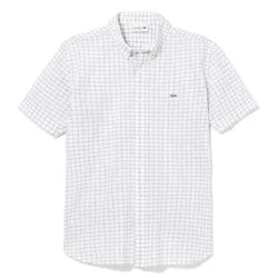 Áo Sơ Mi Cộc Tay Nam Lacoste Window Pen Biz Slim PH763EL F9F Màu Trắng Kẻ Size 3