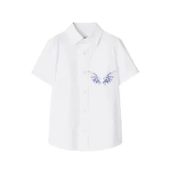 Áo Sơ Mi Cộc Tay Trẻ Em Burberry EKD Stretch Cotton Shirt in White - 8100041Màu Trắng Size 14Y