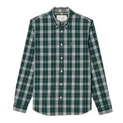 Áo Sơ Mi Dài Tay Nam Lacoste Slim Fit Stretch Plaid Shirt CH3745 IX9 Màu Xanh Green Size 40