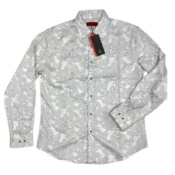 Áo Sơ Mi Dài Tay Nam Dapper Men's Printed Off White Slim Fit Shirt Màu Đen Trắng