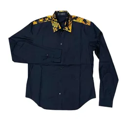 Áo Sơ Mi Dài Tay Nam Versace Jeans Couture Cổ Họa Tiết Black Shirt Màu Đen Size 38