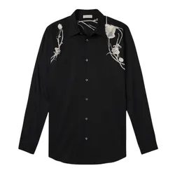 Áo Sơ Mi Nam Alexander McQueen Printed Harness Cotton Sateen Shirt Black 795131 QNAAR 1001 Màu Đen Size 15+