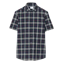 Áo Sơ Mi Nam Burberry Short Sleeve Check-Print Kẻ Caro Màu Xanh Navy Size XS