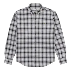 Áo Sơ Mi Nam Lacoste Men's Jacquard Plaid Shirt CH8406 Màu Xám Trắng Size 38