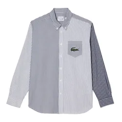 Áo Sơ Mi Nam Lacoste Regular Fit Striped Blue Shirt CH6409 522 Màu Xám Nhạt Size S