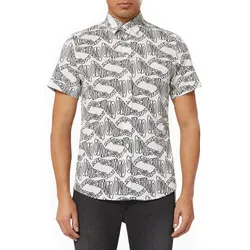 Áo Sơ Mi Nam Moschino Warped Logo Poplin Shirt Màu Đen Xám Size 40