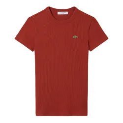 Áo Thun Nữ Lacoste Women's Slim Fit Ribbed Cotton Tshirt TF5538 51 AFS Màu Nâu Size 36