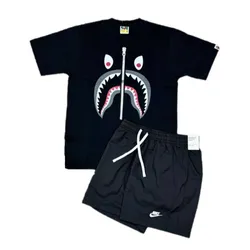 Bộ Quần Áo Cộc Tay Nam Nike Bape Shark Embroidery Style Màu Đen Size M (Form Á)