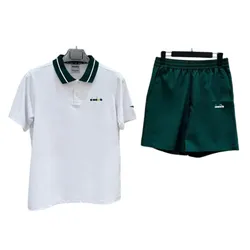 Bộ Quần Áo Nam Diadora Logo Seersucker Half Pants Màu Trắng Xanh Size L (Form Âu)