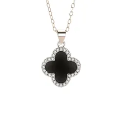Dây Chuyền Lili Jewelry Bạc Nữ Đẹp Đính Đá CZ, Mã Não Cỏ 4 Lá LILI_137537 Màu Bạc