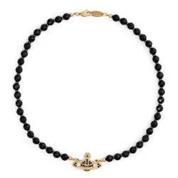 Dây Chuyền Nữ Vivienne Westwood Crystal Messaline Choker Necklace Màu Đen - Vàng