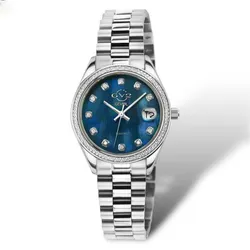 Đồng Hồ Nữ GV2 By Gevril 12429B Turin Swiss Diamond Watch Màu Bạc Xanh