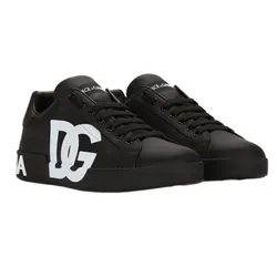 Giày Thể Thao Nam Dolce & Gabbana D&G Calfskin Nappa Portofino Sneakers With DG Logo Print Black Màu Đen Size 40