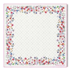 Khăn Nữ Louis Vuitton LV X TM Monogram Superflat Flowers Square 90 M96263 Màu Trắng Họa Tiết