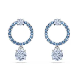 Khuyên Tai Nữ Swarovski Attract Drop Earrings Round Cut Blue Rhodium Plated 5723563 Màu Xanh Dương