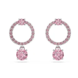 Khuyên Tai Nữ Swarovski Attract Drop Earrings Round Cut Pink Rhodium Plated 5723565 Màu Hồng
