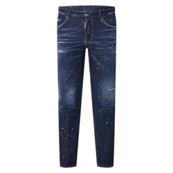 Quần Jean Nam Dsquared2 Bob Slim Fit Jeans Met Borduring En Ripped Details Màu Xanh Đậm Size 44