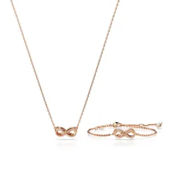 Set Dây Chuyền + Vòng Đeo Tay Swarovski Hyperbola Set, Infinity, White, Rose Gold Tone Plated Màu Vàng Hồng
