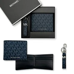 Set Ví Nam + Móc Khoá Michael Kors MK Logo Wallet And Key Chain 36T4LGFF1B Màu Xanh Navy