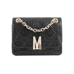 Túi Đeo Chéo Nữ Moschino Smiley-Embossed Leather Shoulder Bag Màu Đen