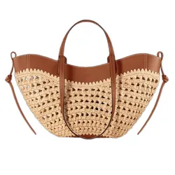 Túi Xách Tay Nữ Polène Cyme Mini Edition Raffia Handle Bag Màu Nâu Be