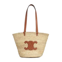 Túi Đeo Vai Celine Cói  Medium Classic Panier In Palm Leaves And Calfskin Màu Kem Nâu