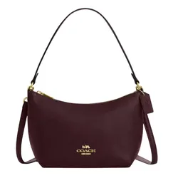 Túi Đeo Vai Nữ Coach Zip Top Shoulder Bag In Leather In Merlot CW390 Màu Đỏ Đô