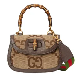 Túi Xách Tay Nữ Gucci Bamboo 1947 Jumbo GG Mini Bag Màu Nâu Be