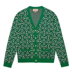 Áo Len Cardigan Nam Gucci Horsebit Jacquard Cotton Piqué Màu Xanh Green Size M