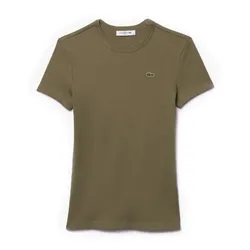 Áo Thun Nữ Lacoste Slim Fit Ribbed Cotton Tshirt TF5538-BMY Màu Xanh Kaki Size 34