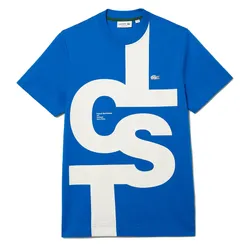 Áo Phông Nam Lacoste Men's Regular Fit Cotton TShirt With Contrasting Letters TH0226-K1Q Màu Xanh Blue Size 3