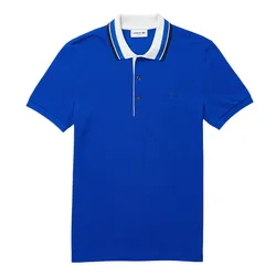 Áo Polo Nam Lacoste Men’s Slim Fit Striped Collar Cotton Piqué PH0047 Y90 Màu Xanh Blue Size 3