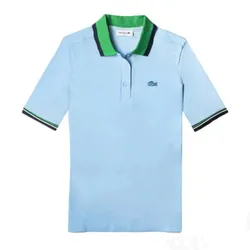 Áo Polo Nữ Lacoste Women's Slim Fit Colored Neck Stretch Cotton Piqué Polo PF7251 Màu Xanh Da Trời Size 38