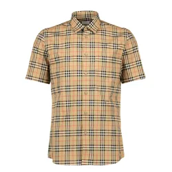 Áo Sơ Mi Cộc Tay Nam Burberry Check Pattern Short-Sleeved Màu Beige Size XS