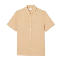 Áo Sơ Mi Cộc Tay Nam Lacoste Regular Fit Shirt CH5699 IXQ Màu Be Size 38