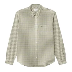 Áo Sơ Mi Dài Tay Nam Lacoste Men's Slim Fit Stretch Plaid Shirt CH1343 CI8 Màu Xanh Khaki Size 38