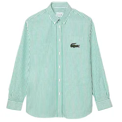 Áo Sơ Mi Lacoste Relaxed Fit Cotton Shirt With Large Crocodile CH6410 737 Màu Xanh Kẻ