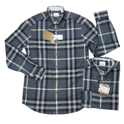 Áo Sơ Mi Nam Burberry Men's Cotton Shirt Màu Xám Kẻ Size XS