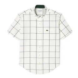 Áo Sơ Mi Cộc Tay Nam Lacoste 3D Window Pane Button Down Shirt CH2266-70V Màu Trắng Size 38