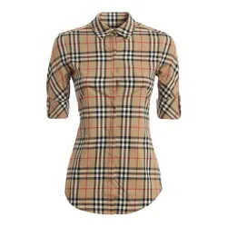 Áo Sơ Mi Nữ Burberry Vintage Check Stretch Shirt 8018475 Màu Nâu Be Size 6 UK