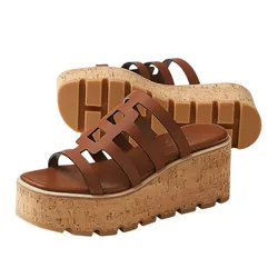 Dép Đế Xuồng Nữ Hermès Isabella 30 Sandals H241120Z 20360 Màu Nâu Size 37