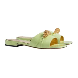 Dép Nữ Gucci Dionysus Green Crystal Snake Head Leather Slide Sandals Màu Xanh Size 36