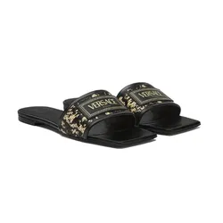 Dép Nữ Versace Theia Barocco Raffia Flats 1016941-1A12026_6X600 Màu Đen Vàng Size 36