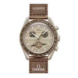 Đồng Hồ Nam Omega x Swatch Bioceramic Moonswatch Mission To Saturn SO33T100 Màu Nâu
