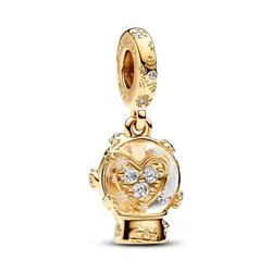 Hạt Vòng Charm Pandora Heart Snowflake Snow Globe Dangle Charm 762825C01 Màu Vàng Gold